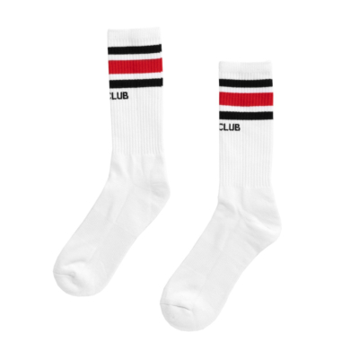 Stripe Crew Sock, White/Red/Black, Small