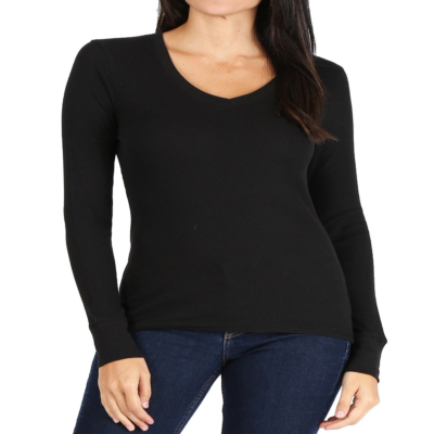 Long Sleeve Thermal V-Neck Tee-Small-Black