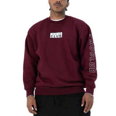 Heavyweight Embroidered Box Logo Crew Neck Fleece Pullover Sweatshirt-Maroon-Small