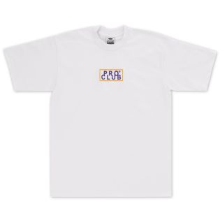 Pro Club Heavyweight Short Sleeve Embroidered Box Logo Tee, White/Purple/Gold